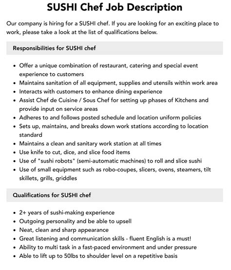 salary of sushi chef|sushi chef job description.